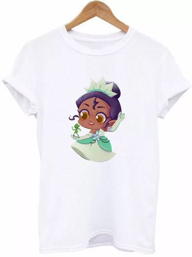 Princess T shirt Women 可爱Q版公主与青蛙短袖T恤女士夏季体恤