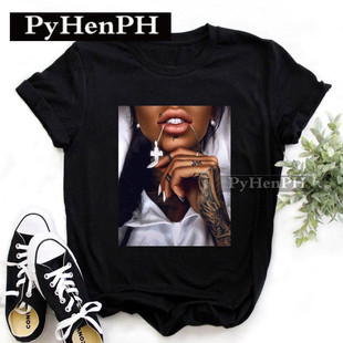 Black Girl T shirt 超火个性非洲女孩印花短袖T恤女夏季休闲体恤