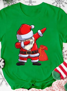 Merry Christmas T shirt 卡通可爱圣诞节圣诞老人印花短袖T恤女