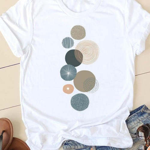Geometric T shirt 女士T恤短袖夏季小清新时尚几何图形印花体恤