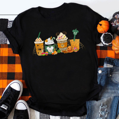 Halloween Pumpkin Coffee T shirt 超火万圣节南瓜咖啡杯印花T恤