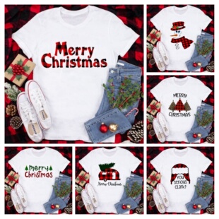 Merry Chirstmas T shirt 圣诞节T恤男女白色圣诞短袖上衣ins潮