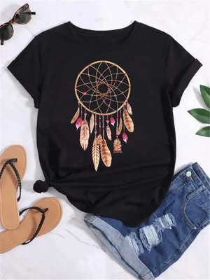 Dream Catcher T Shirt 欧美风捕梦器羽毛印花T恤休闲圆领上衣服