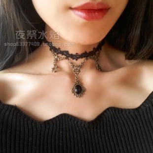 『占灵』包邮哥特复古原宿个性简约欧式六芒星女蕾丝短项链choker