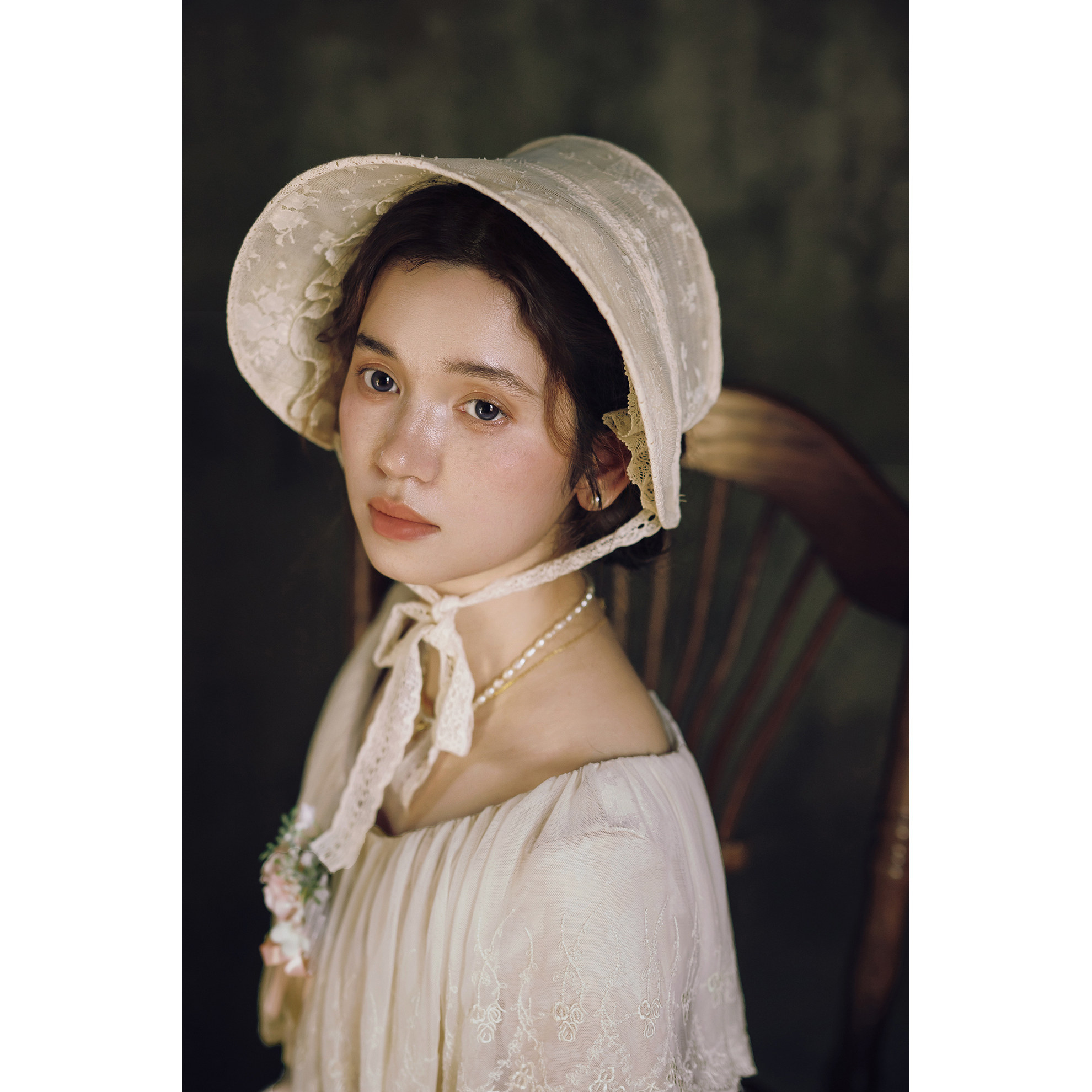 拾光裁缝 Lolita 复古田园宫廷优雅蕾丝波奈特婚纱礼帽