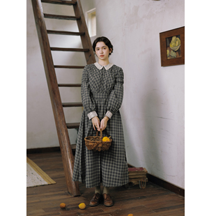 拾光裁缝 柯莱特  原创设计英伦复古文艺格子纯棉连衣裙