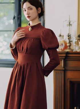 拾光裁缝 赤色王朝 立领法式复古宫廷油画高级气质显瘦红色连衣裙