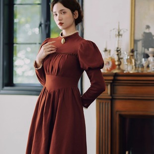 复古宫廷油画高级气质显瘦红色连衣裙 立领法式 拾光裁缝 赤色王朝