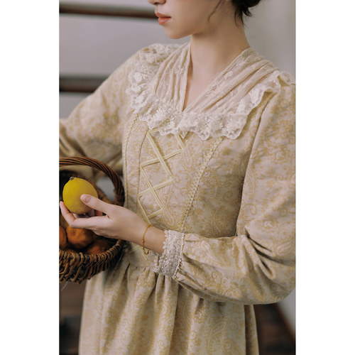 拾光裁缝 法仙妮  原创法式公主复古宫廷田园提花假两件连衣裙