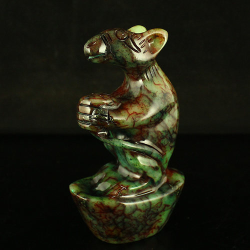 一口价 天然仿古岫玉精工雕刻 摆件 鼠财 包邮