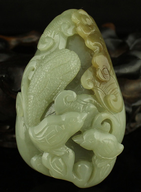 天然新疆精工雕刻多子多福把件