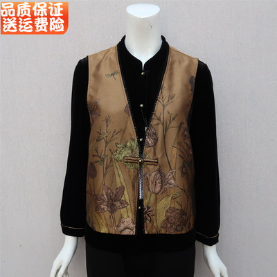 中老年女国风马甲衬衫大码两件套