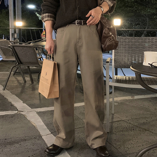 百搭极简复古潮 宽松卡其色直筒休闲裤 碧舍老钱风高质感牛仔裤 新款