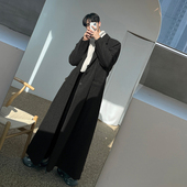 纯色韩版 碧舍秋冬新款 男士 毛呢大衣超长过膝外套痞帅休闲黑色风衣