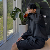 简约复古宽版 棉麻衬衫 黑色大气百搭春季 碧舍韩版 新款 潮流上衣外套