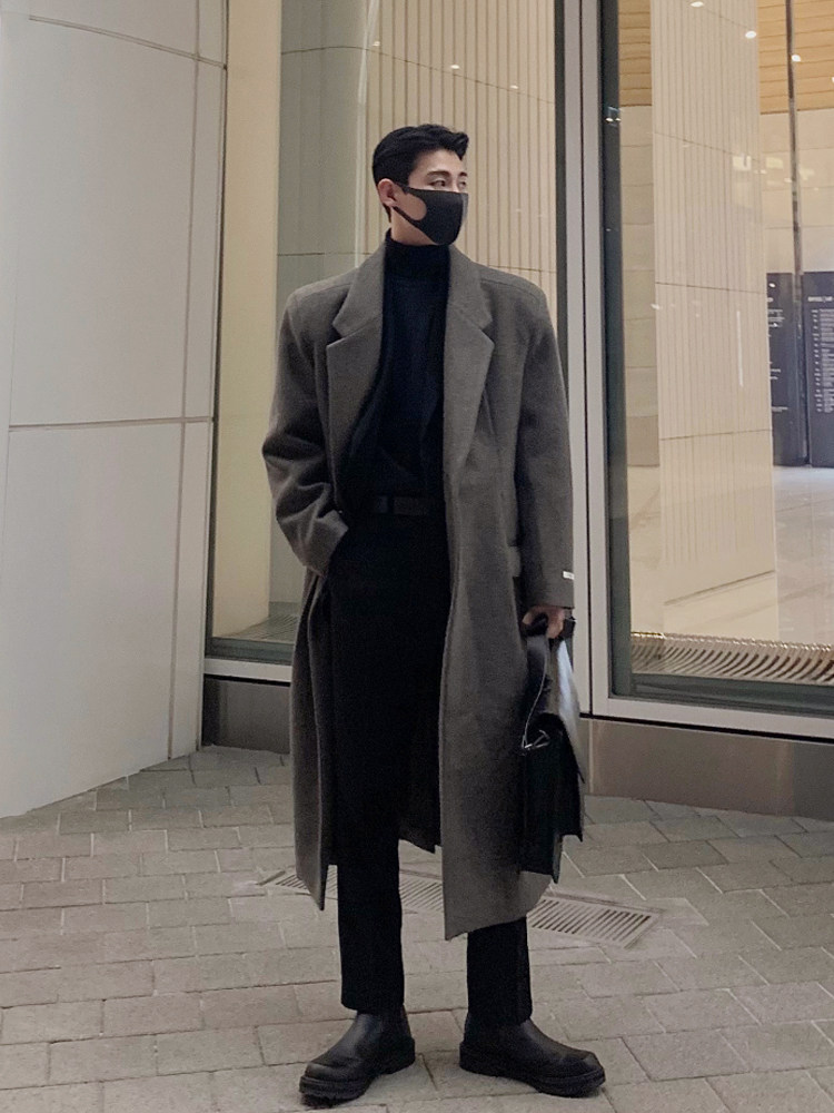BISHE의 새로운 겨울 두꺼운 따뜻한 모직 코트 남성 캐주얼 한국 스타일 틈새 디자인 긴 라펠 코트
