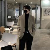 特惠韩版 大衣通勤百搭垫肩潮 毛呢西服短款 高街男士 外套加厚秋冬季