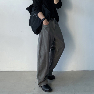 新款 春季 男宽松休闲棉质松弛感拖地裤 碧舍老爹风雾灰色高级直筒裤
