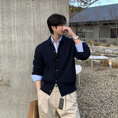 碧舍新款 潮流高级感麻花纹针织开衫 男士 毛衣休闲宽松复古外套韩版