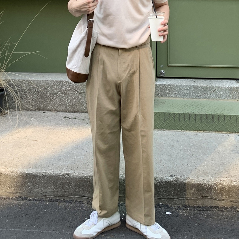 碧舍2025新款男士卡其色休闲裤宽松直筒透气百搭长裤韩版潮流薄款