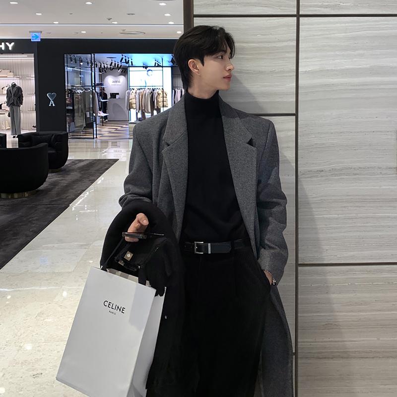 青年c款宽松暗黑系长款毛呢大衣