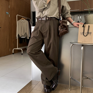 高街ins直筒休闲裤 碧舍棉质秋季 简约时尚 宽松褶皱阔腿裤 潮男 韩版