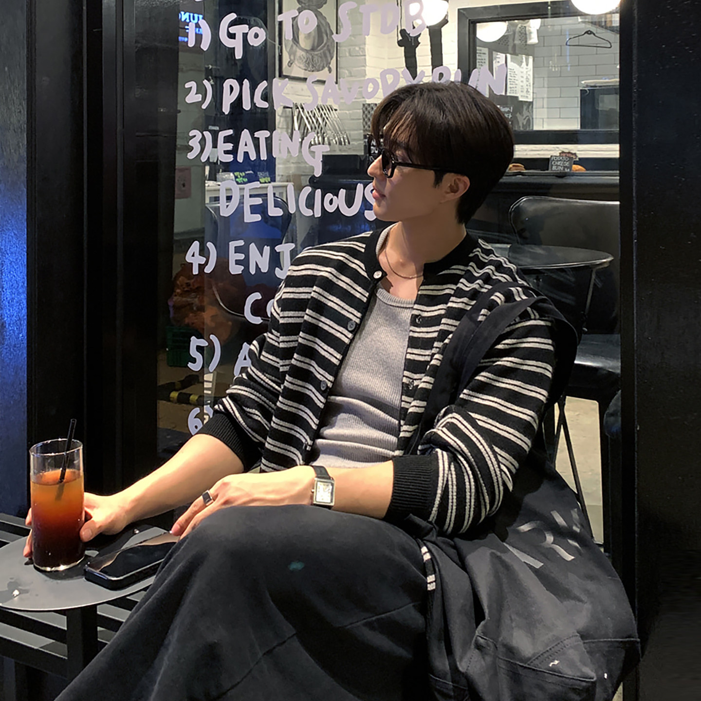 碧舍秋冬条纹毛线开衫韩版宽松极简风毛衣薄外套小众通勤针织衫潮