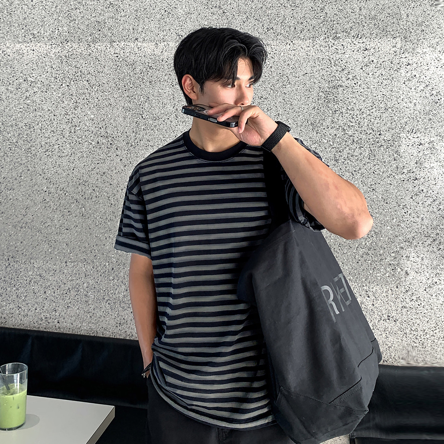 碧舍2025夏季ins质感上衣男宽松简约韩版潮流百搭条纹圆领短袖