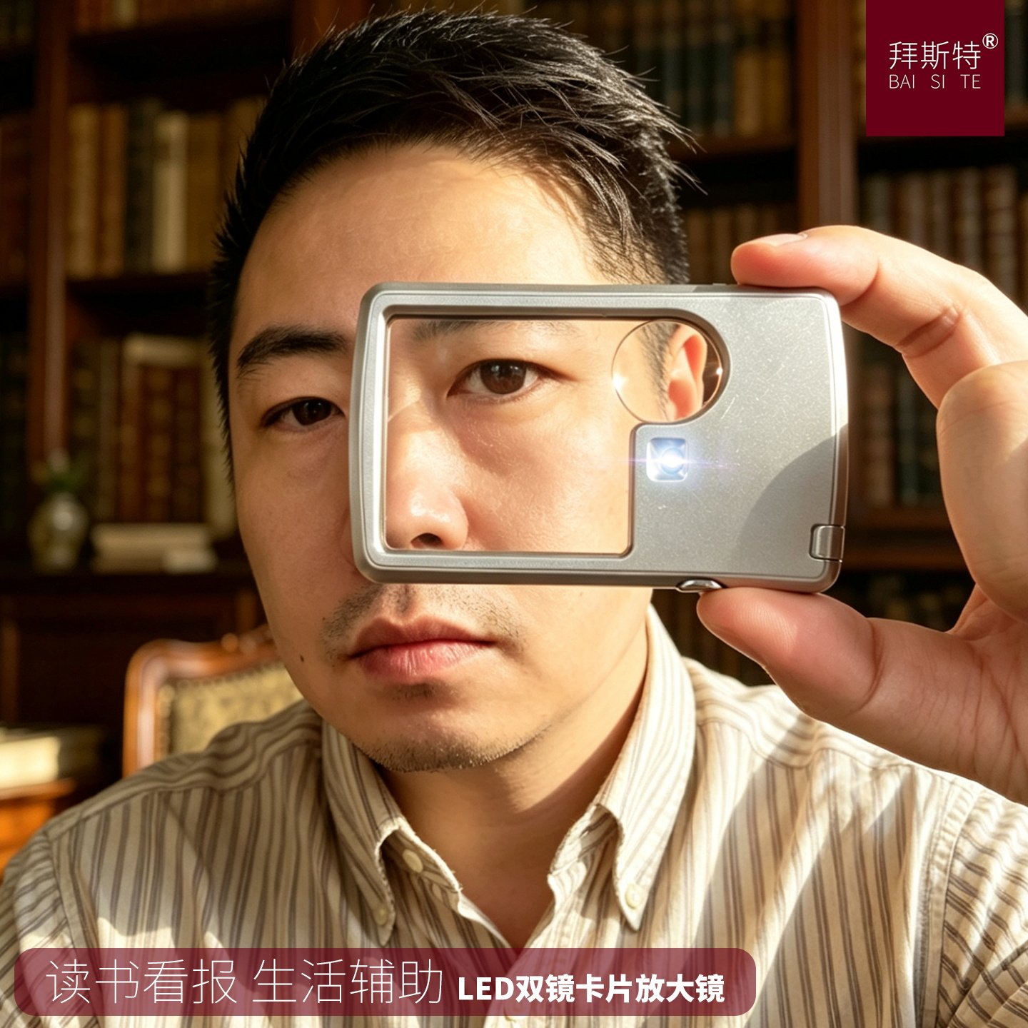 放大镜带led灯阅读6倍便携薄卡片老年人手持方形看书手机维修专用