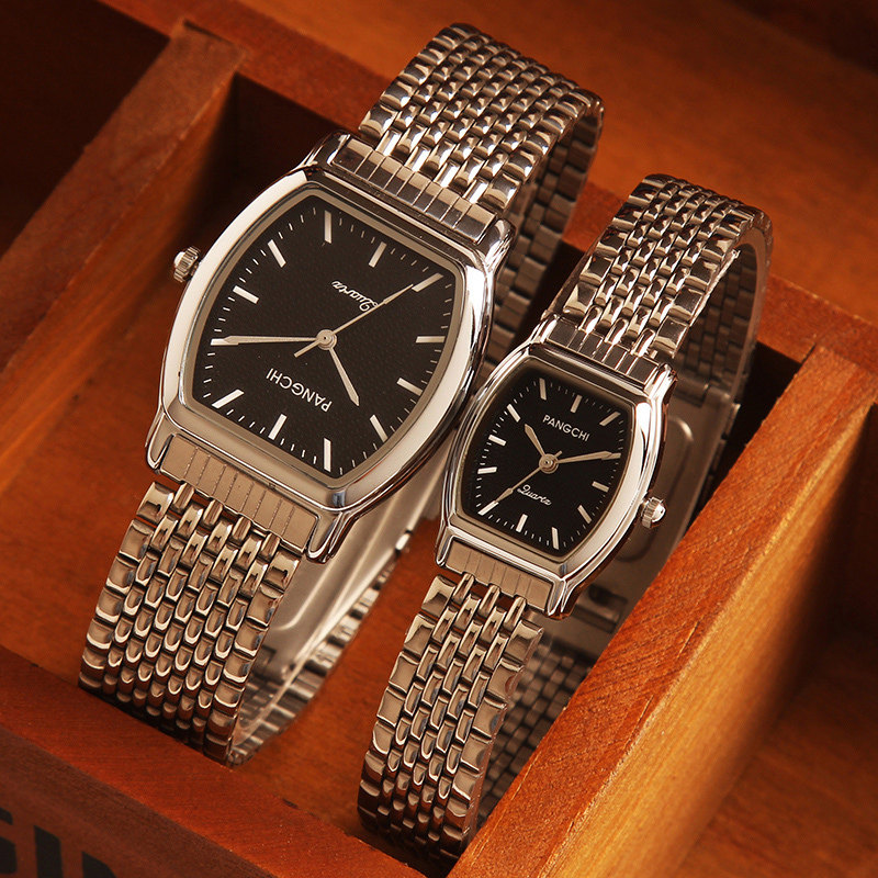 鹏志pangchi表 高贵酒桶形简约女士手表 经典商务钢带男表腕表