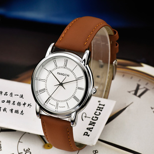 石英表皮表带女生表手表女士 皮表带简约男表 鹏志新款 皮带女手表