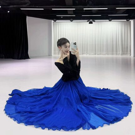 叠舞倾城 舞月原版双层900度亮光纱新款古典舞演出服女飘逸大摆裙