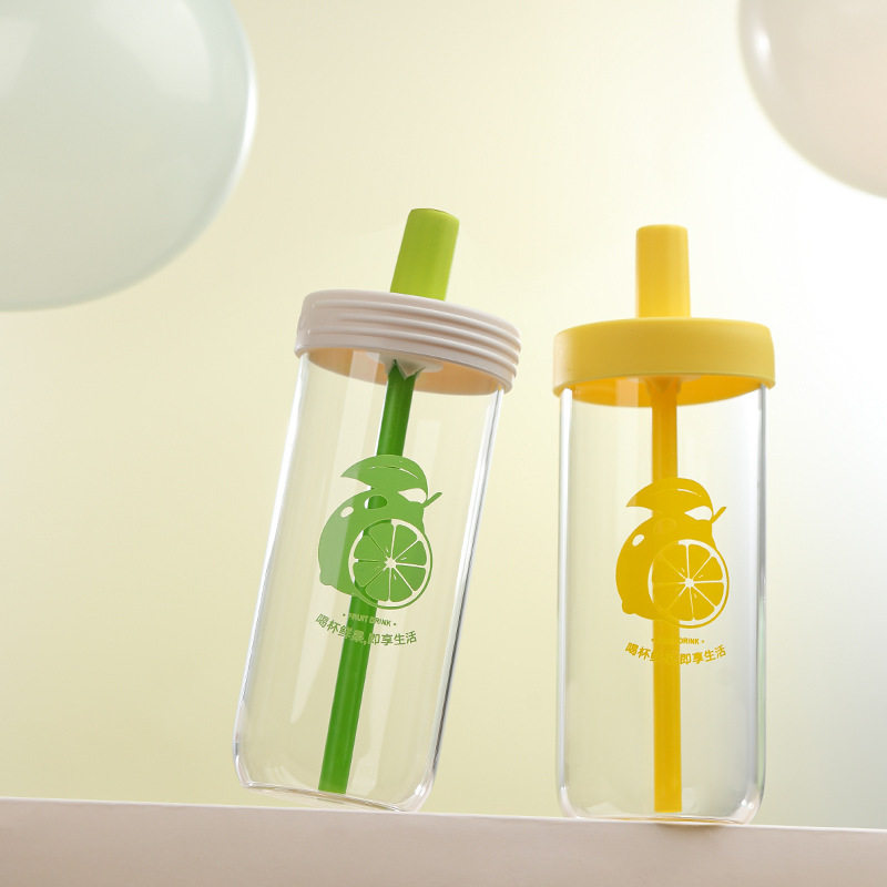 特别好看的玻璃杯女高颜值杯子家用杯牛奶果汁吸管杯大容量水杯