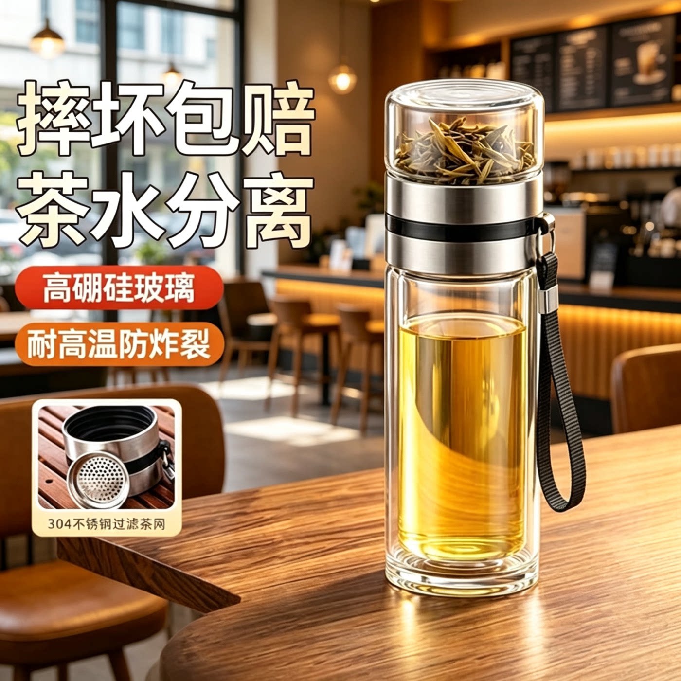双层高硼硅玻璃杯茶水分离