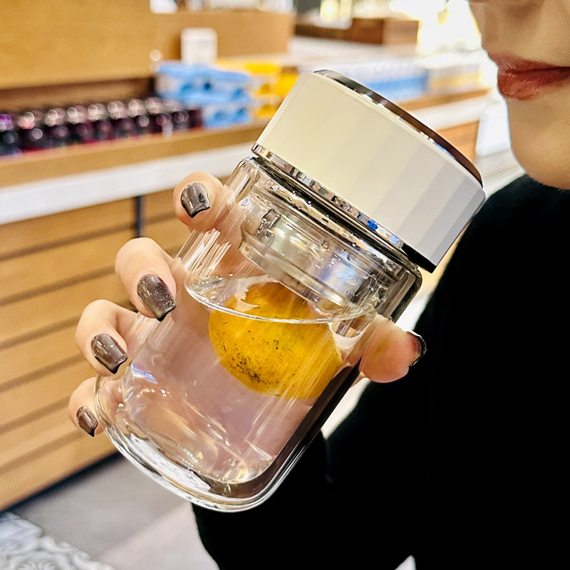 玻璃杯女高颜值水杯女士杯子高级感轻奢泡茶杯茶水分离杯防摔防爆