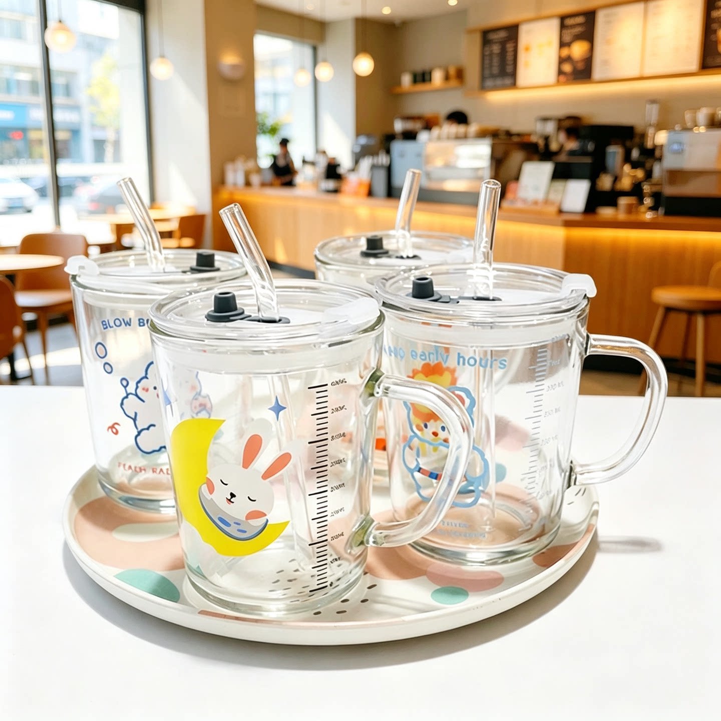 带吸管家用带刻度水杯