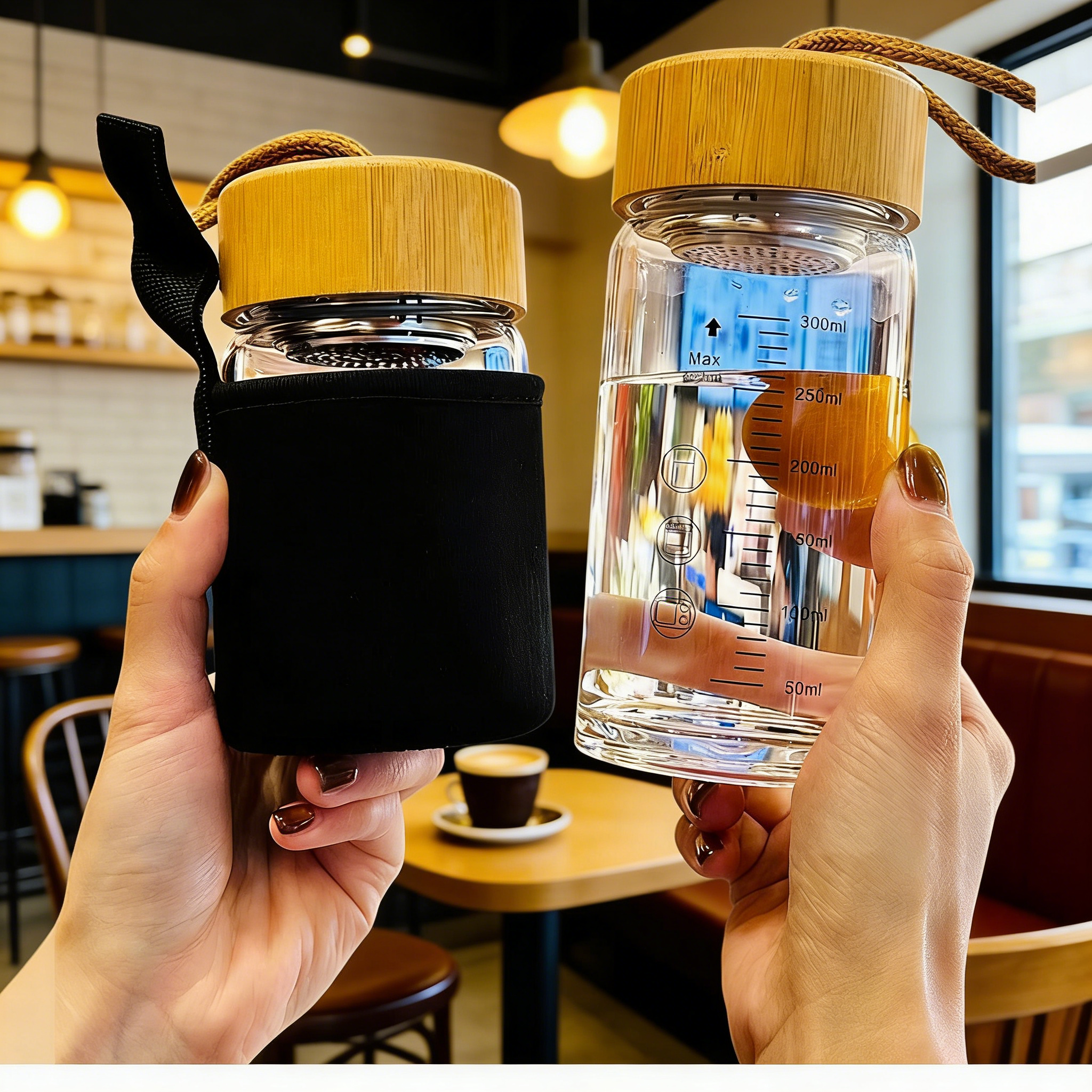 2026新款竹盖刻度水杯高颜值女耐高温早餐杯牛奶杯豆浆杯外出便携