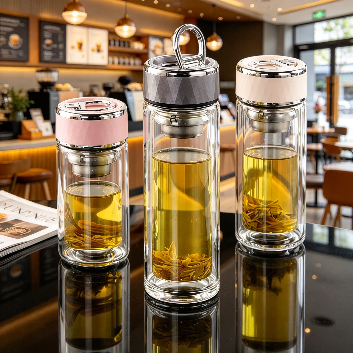 双层玻璃杯家用办公茶水分离