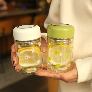 玻璃水杯2025新款女高颜值双层便携杯子食品级耐高温防烫可爱迷你