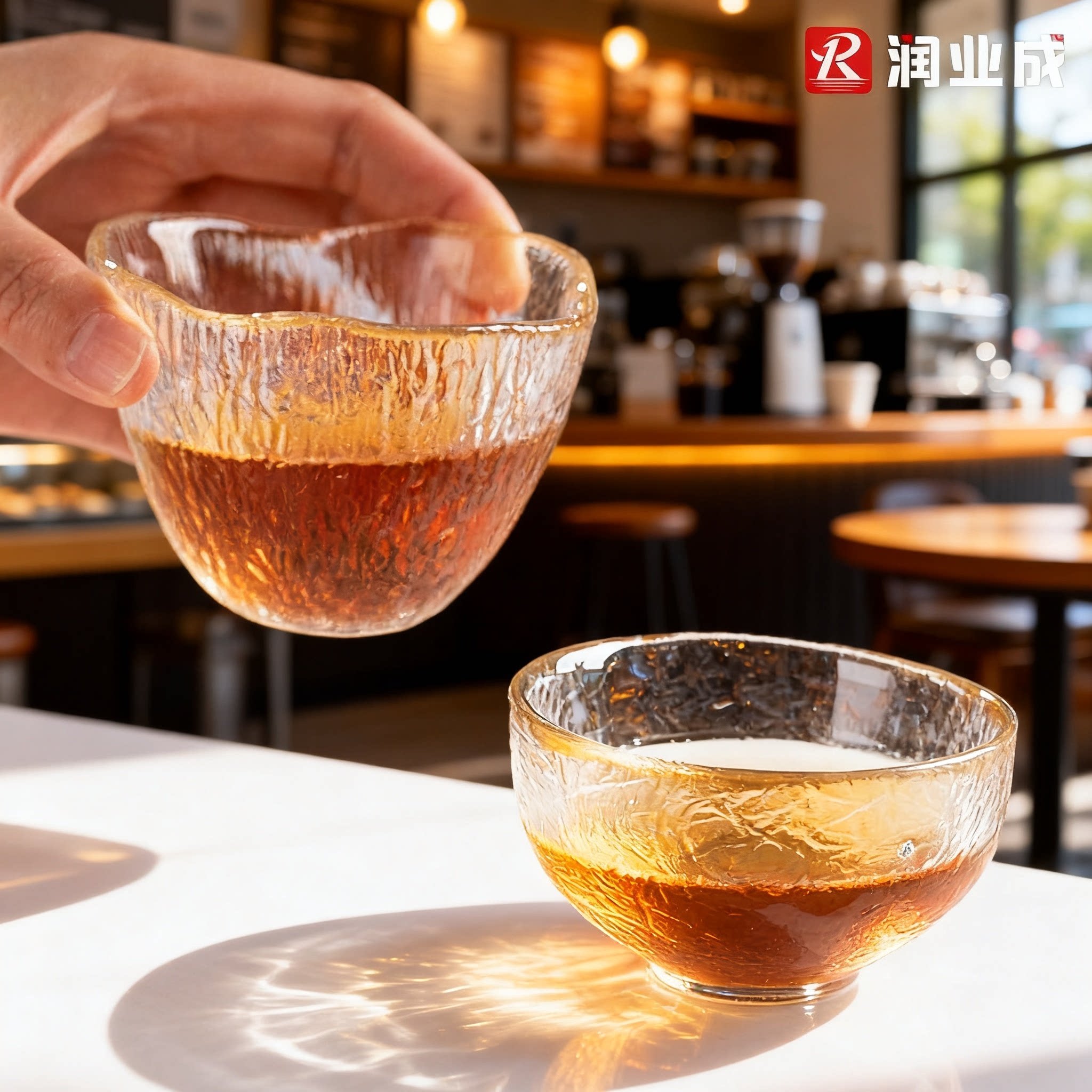 新中式手工玻璃初雪茶杯锤纹大号