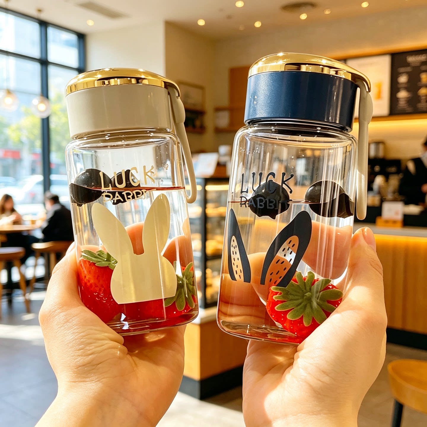 高颜值简约玻璃杯透明带提手