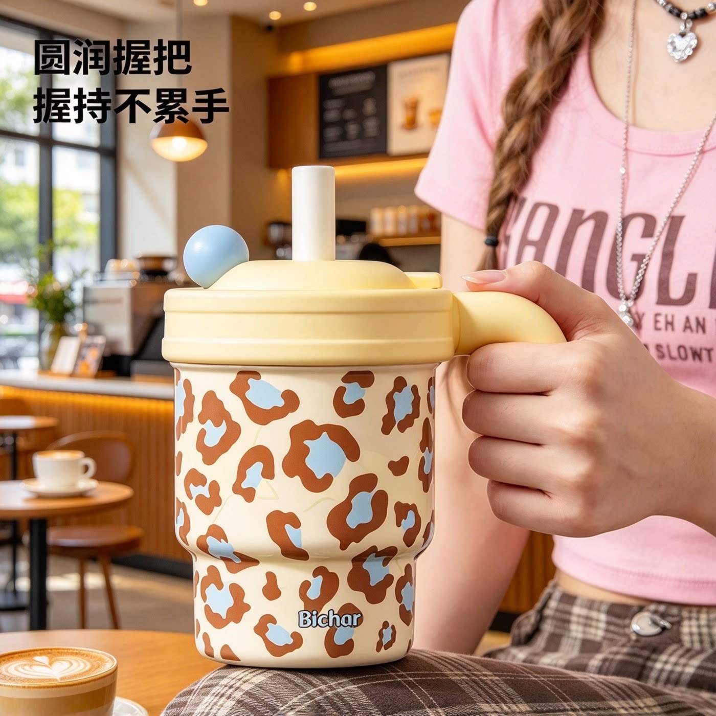 日本2026新款带手柄冰霸保温杯316不锈钢女高颜值大容量吸管水杯