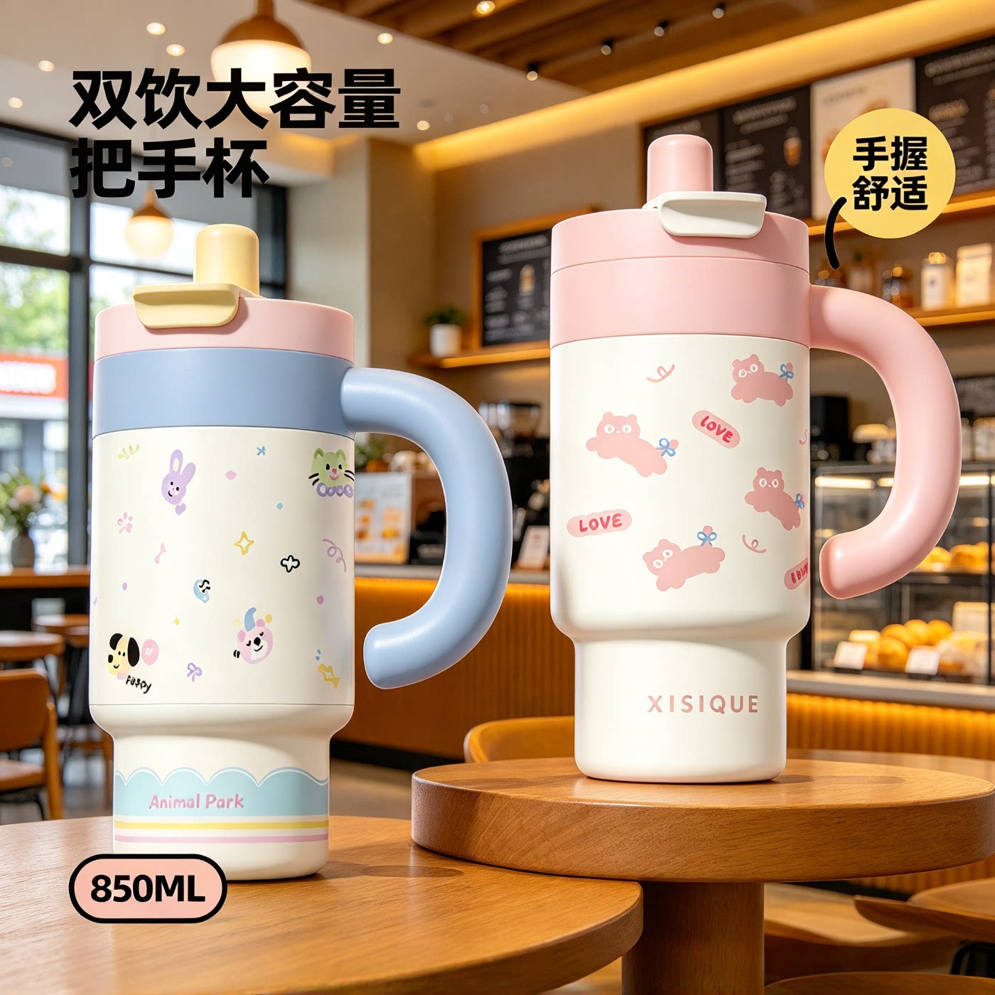 日本新款巨无霸保温杯316不锈钢大容量冰霸杯可爱高颜值手柄水杯