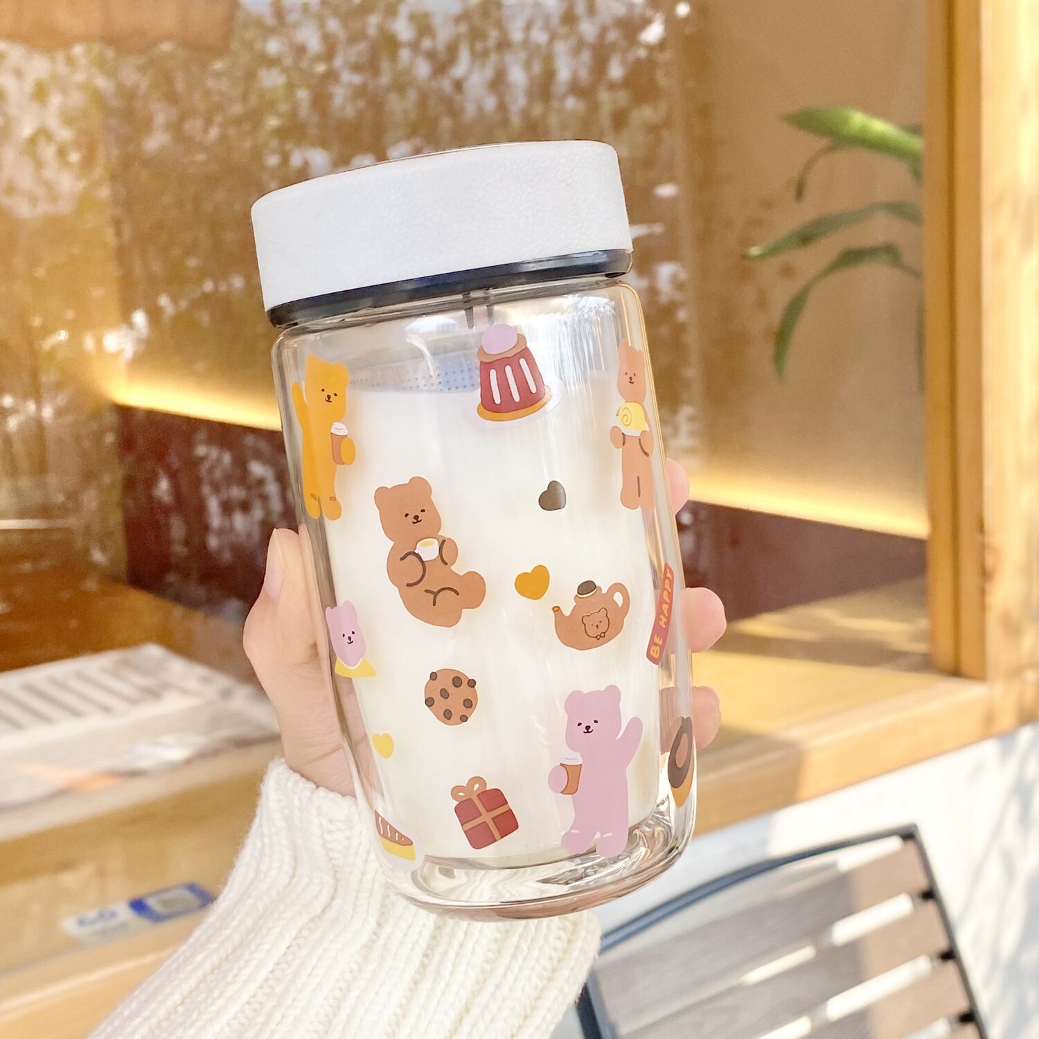 食品级高硼硅玻璃杯耐高温水杯带盖2025超火ins风女高颜值果汁杯