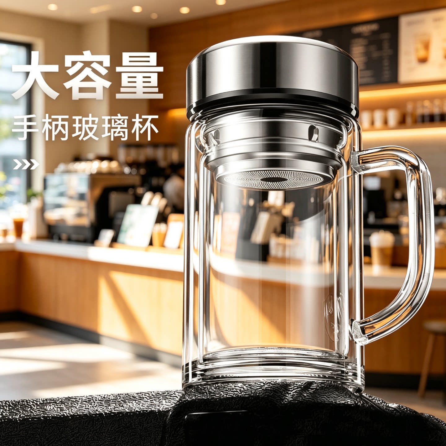 双层玻璃杯带把手耐高温