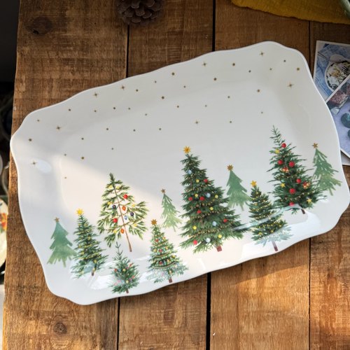 新款圣诞树陶瓷餐具长方盘点心盘寿司盘果盘釉下彩精致好看釉下彩