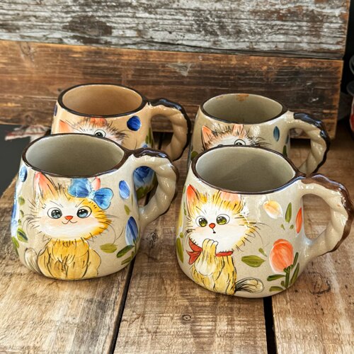 景德镇复古纯手绘猫咪釉下彩马克杯办公室家用水杯陶瓷茶杯咖啡杯