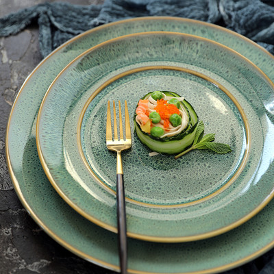 窑变釉孔雀绿复古菜盘子陶瓷餐具