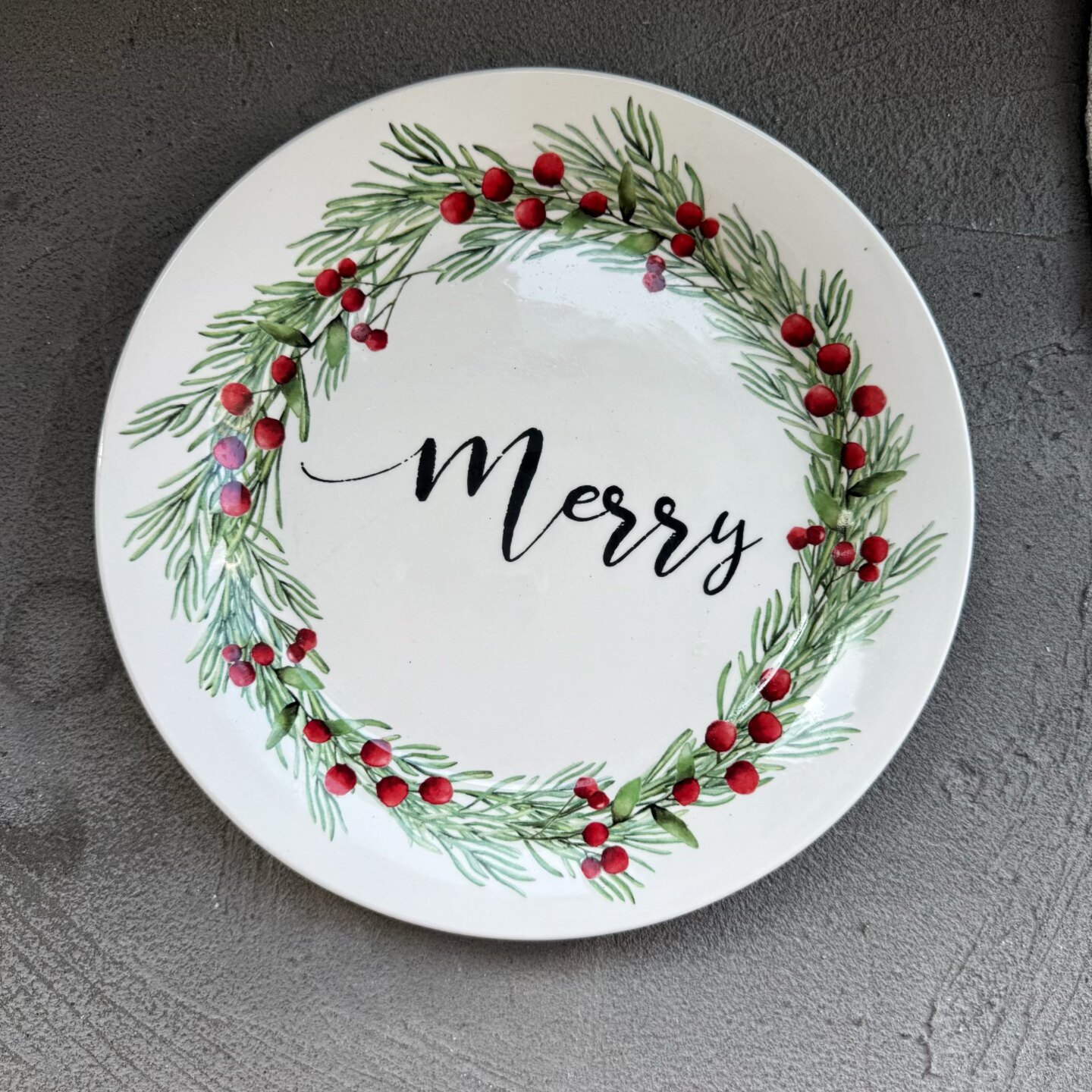 圣诞松果字母原单高颜值釉下彩设计陶瓷盘平盘菜盘点心盘饺子盘