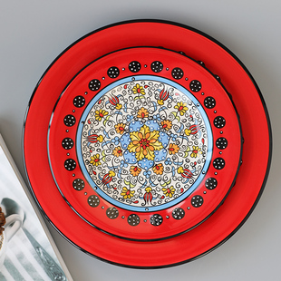 欧美式陶瓷盘子21cm创意手绘西餐盘网红盘圆形菜盘家用牛排盘平盘